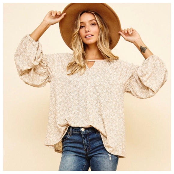 #27 Boho chic Floral Print Lantern Sleeves Top - Picture 4 of 5